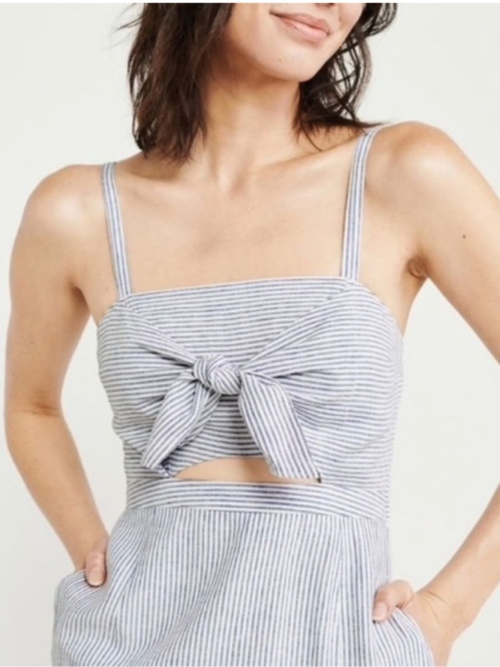 Abercrombie & Fitch White and Blue Striped Dress with Cut Out